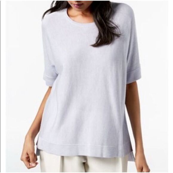 Eileen Fisher Womens Crew Neck Dolman Short Sleeve Tunic Knit Top Lavender Mediu - Picture 1 of 9